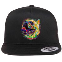 Colorful Happy Pug Smiling Flat Bill Trucker Hat