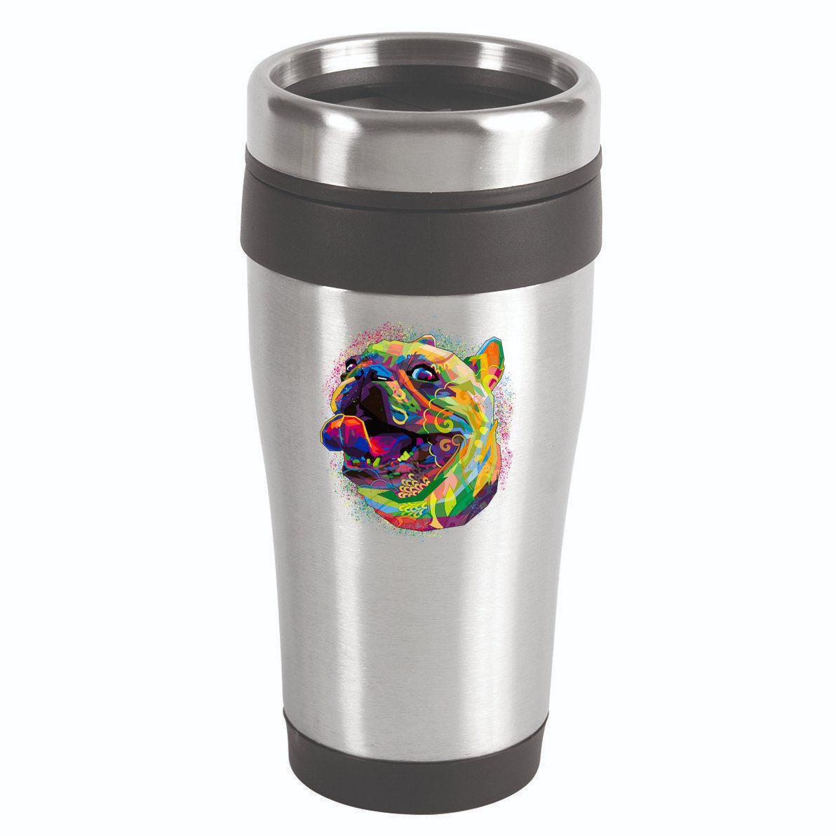 Colorful Happy Pug Smiling 16oz Travel Tumbler