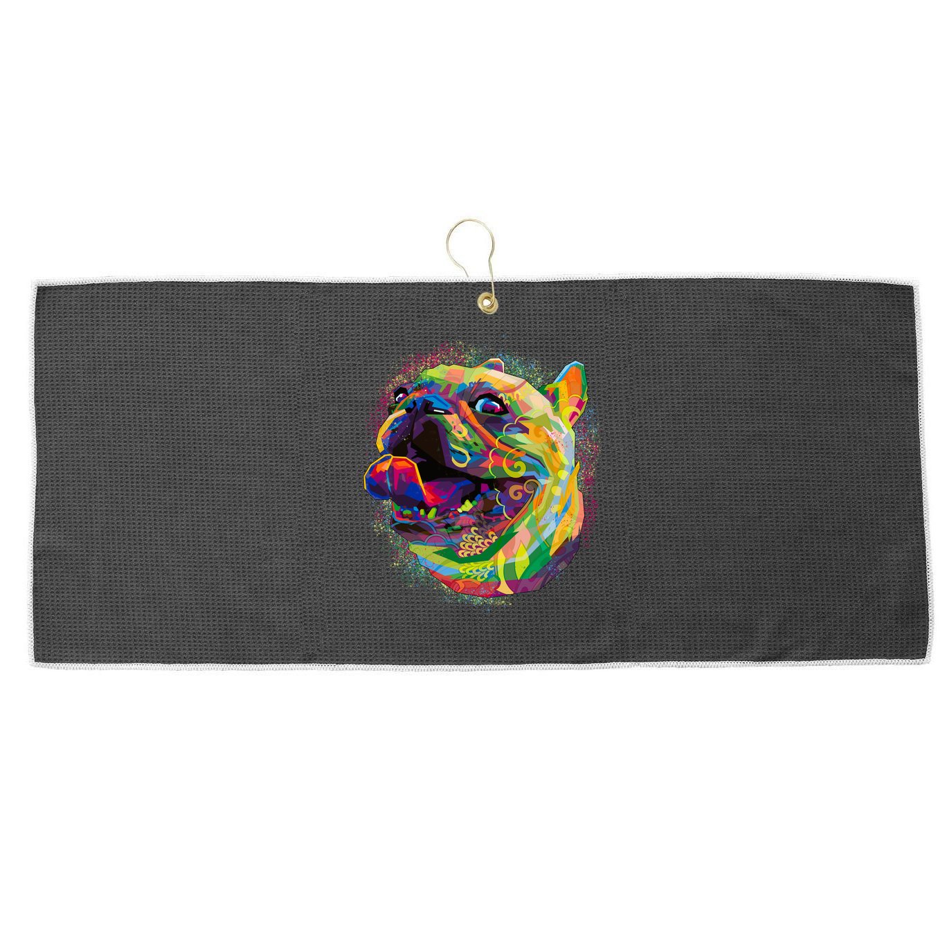 Colorful Happy Pug Smiling Large Microfiber Waffle Golf Towel