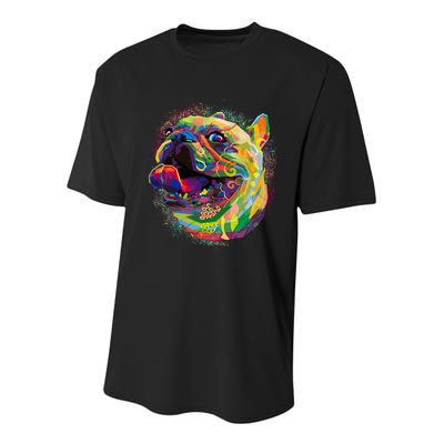 Colorful Happy Pug Smiling Youth Performance Sprint T-Shirt