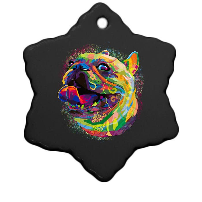 Colorful Happy Pug Smiling Ceramic Star Ornament