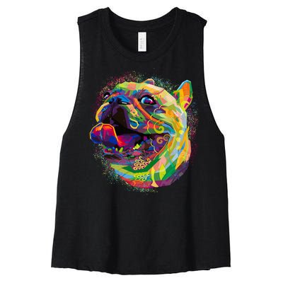 Colorful Happy Pug Smiling Women's Racerback Cropped Tank