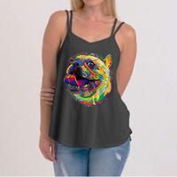 Colorful Happy Pug Smiling Women's Strappy Tank