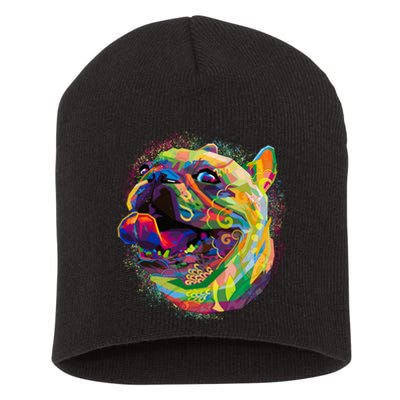 Colorful Happy Pug Smiling Short Acrylic Beanie