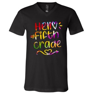 Colorful Hello Fifth Grade V-Neck T-Shirt