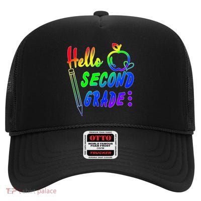 Colorful Hello Second Grade High Crown Mesh Back Trucker Hat