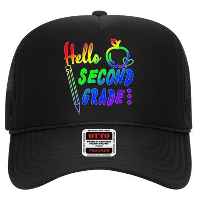 Colorful Hello Second Grade High Crown Mesh Back Trucker Hat