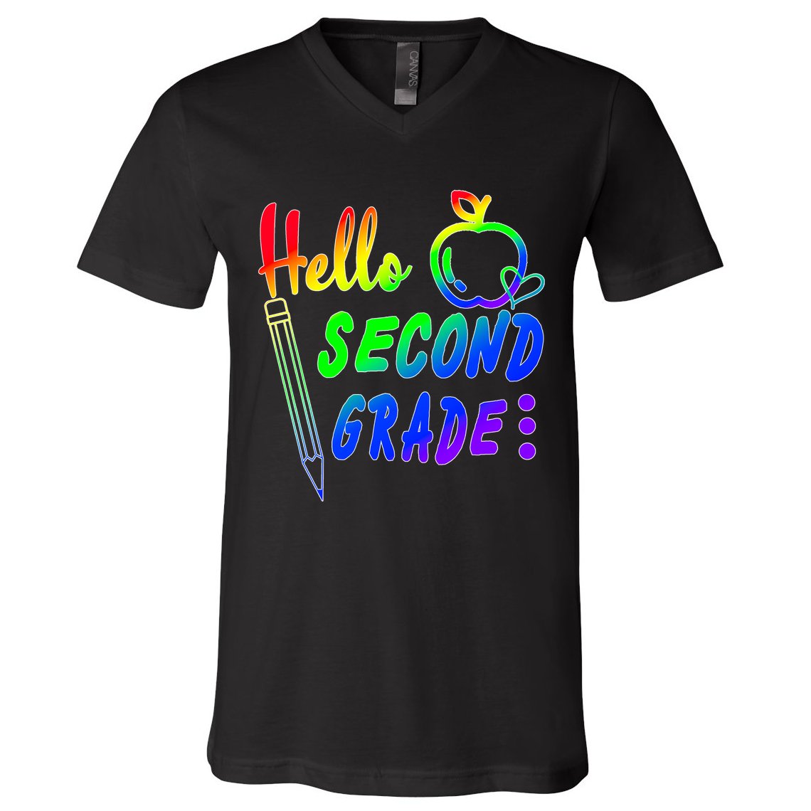 Colorful Hello Second Grade V-Neck T-Shirt