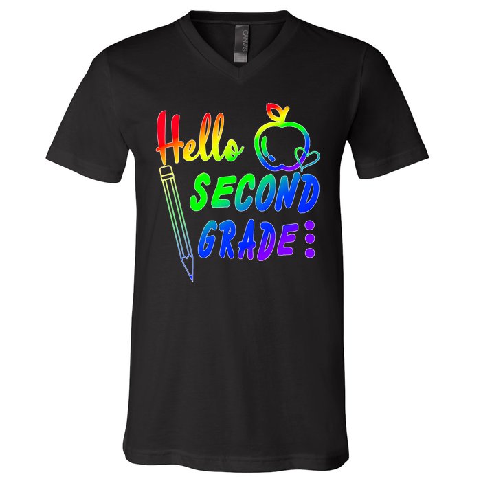 Colorful Hello Second Grade V-Neck T-Shirt