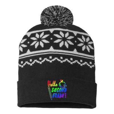 Colorful Hello Second Grade USA-Made Snowflake Beanie