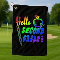 Colorful Hello Second Grade Golf Towel