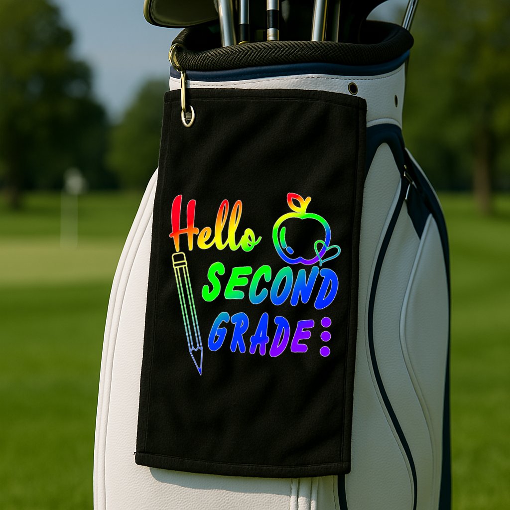 Colorful Hello Second Grade Golf Towel