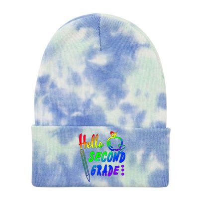 Colorful Hello Second Grade Tie Dye 12in Knit Beanie