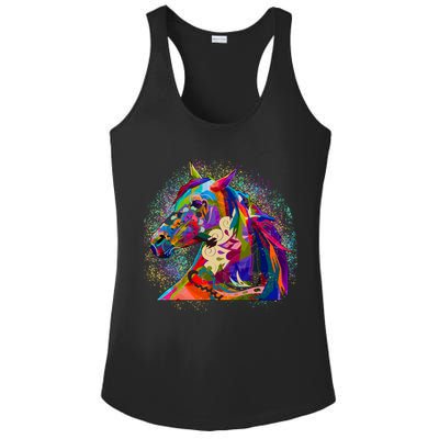 Colorful Horse Head Pattern Ladies PosiCharge Competitor Racerback Tank