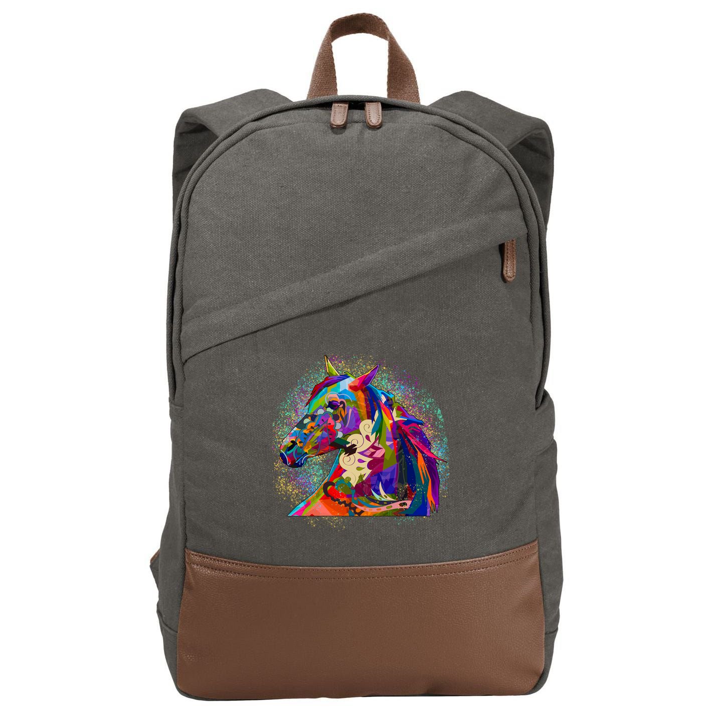 Colorful Horse Head Pattern Cotton Canvas Backpack