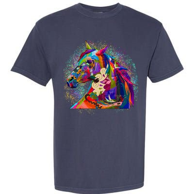 Colorful Horse Head Pattern Garment-Dyed Heavyweight T-Shirt