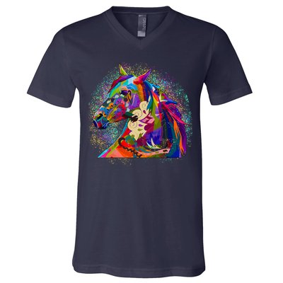 Colorful Horse Head Pattern V-Neck T-Shirt