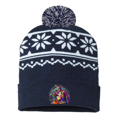 Colorful Horse Head Pattern USA-Made Snowflake Beanie