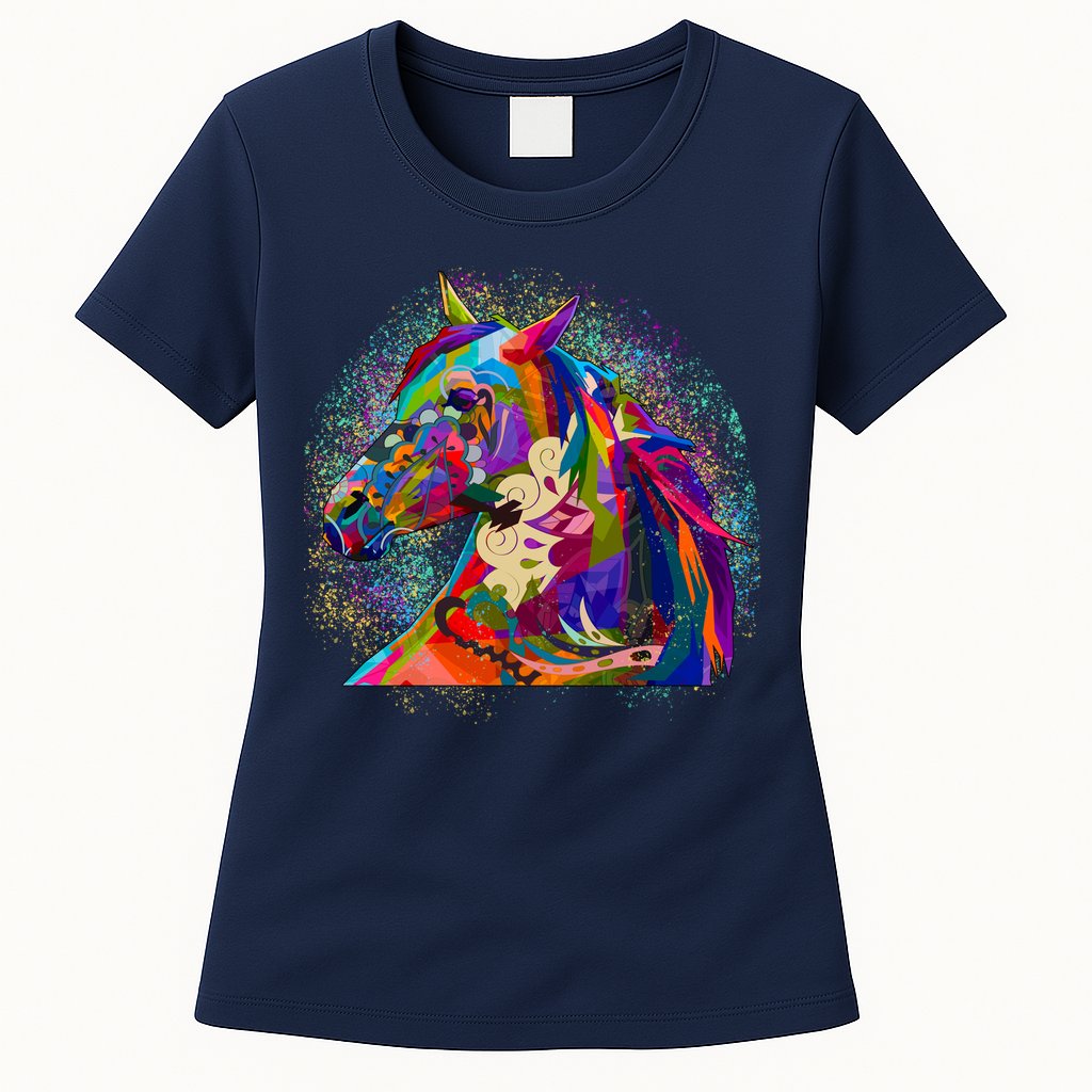 Colorful Horse Head Pattern Womens T-Shirt