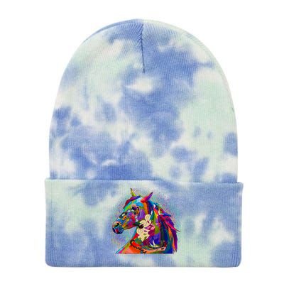 Colorful Horse Head Pattern Tie Dye 12in Knit Beanie