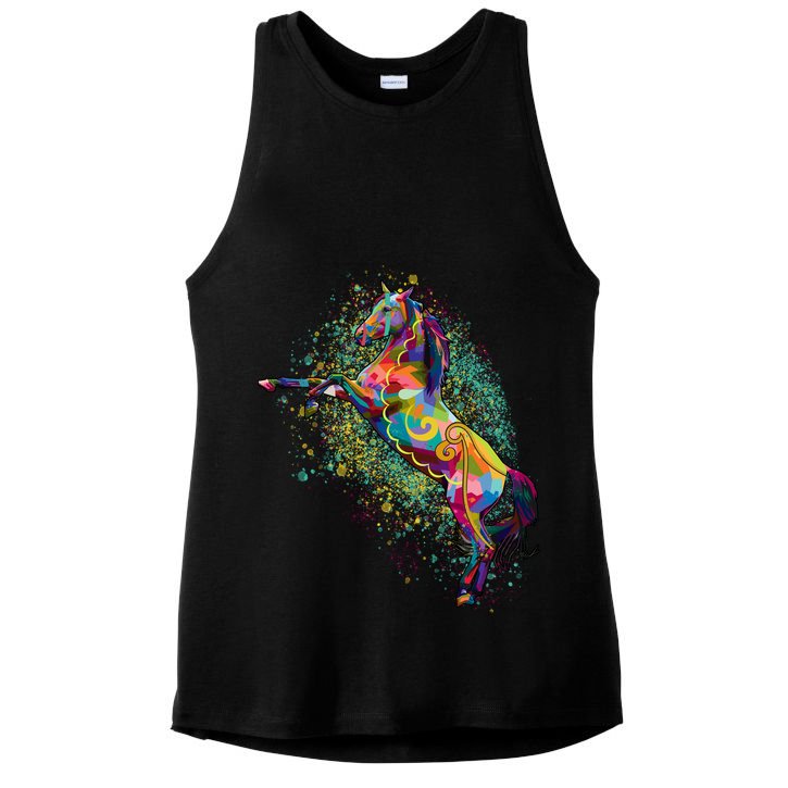 Colorful Horse Prancing Ladies PosiCharge Tri-Blend Wicking Tank