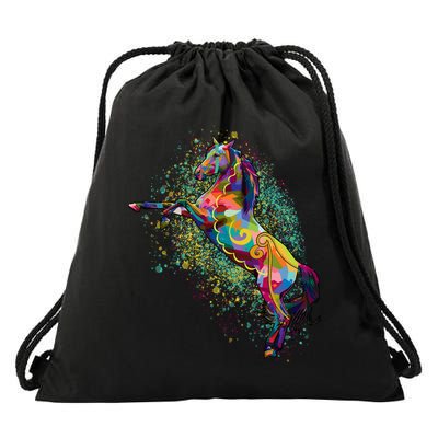 Colorful Horse Prancing Drawstring Bag