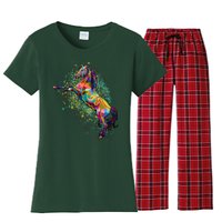 Colorful Horse Prancing Women's Flannel Pajama Set