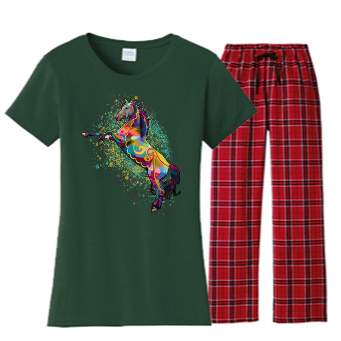 Colorful Horse Prancing Women's Flannel Pajama Set