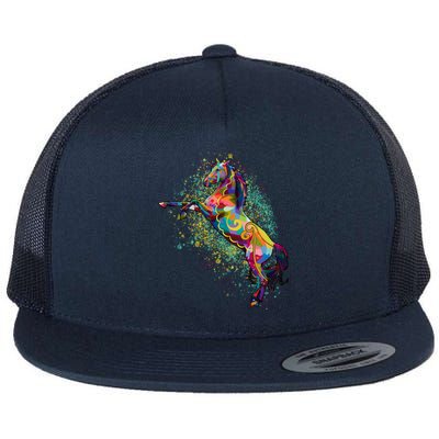 Colorful Horse Prancing Flat Bill Trucker Hat