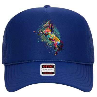 Colorful Horse Prancing High Crown Mesh Back Trucker Hat