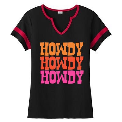 Colorful Howdy Retro Ladies Halftime Notch Neck Tee