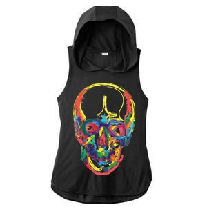 Colorful Human Splatter Skull Ladies PosiCharge Tri-Blend Wicking Draft Hoodie Tank