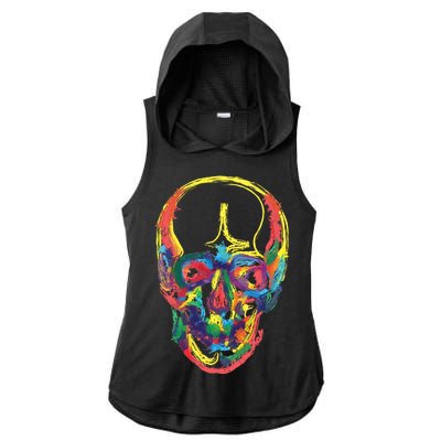 Colorful Human Splatter Skull Ladies PosiCharge Tri-Blend Wicking Draft Hoodie Tank