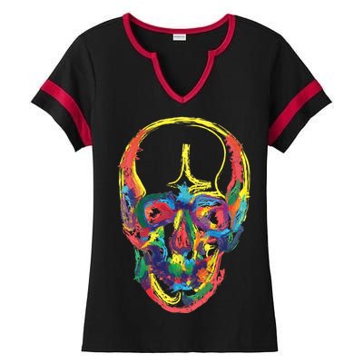 Colorful Human Splatter Skull Ladies Halftime Notch Neck Tee