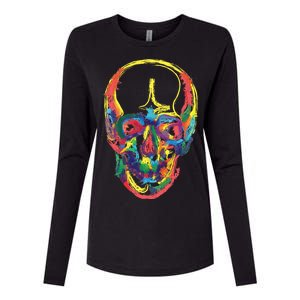 Colorful Human Splatter Skull Womens Cotton Relaxed Long Sleeve T-Shirt