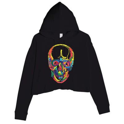 Colorful Human Splatter Skull Crop Fleece Hoodie