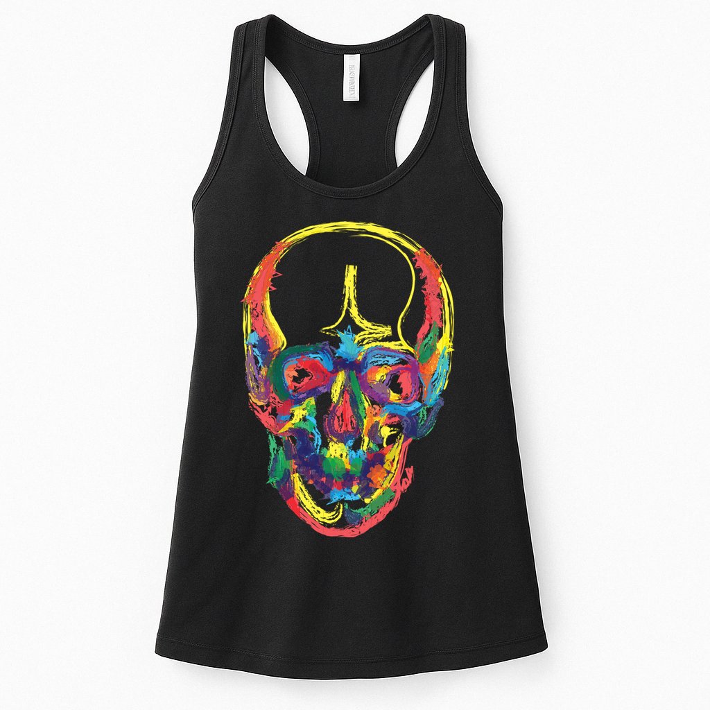 Colorful Human Splatter Skull Womens Tank Top