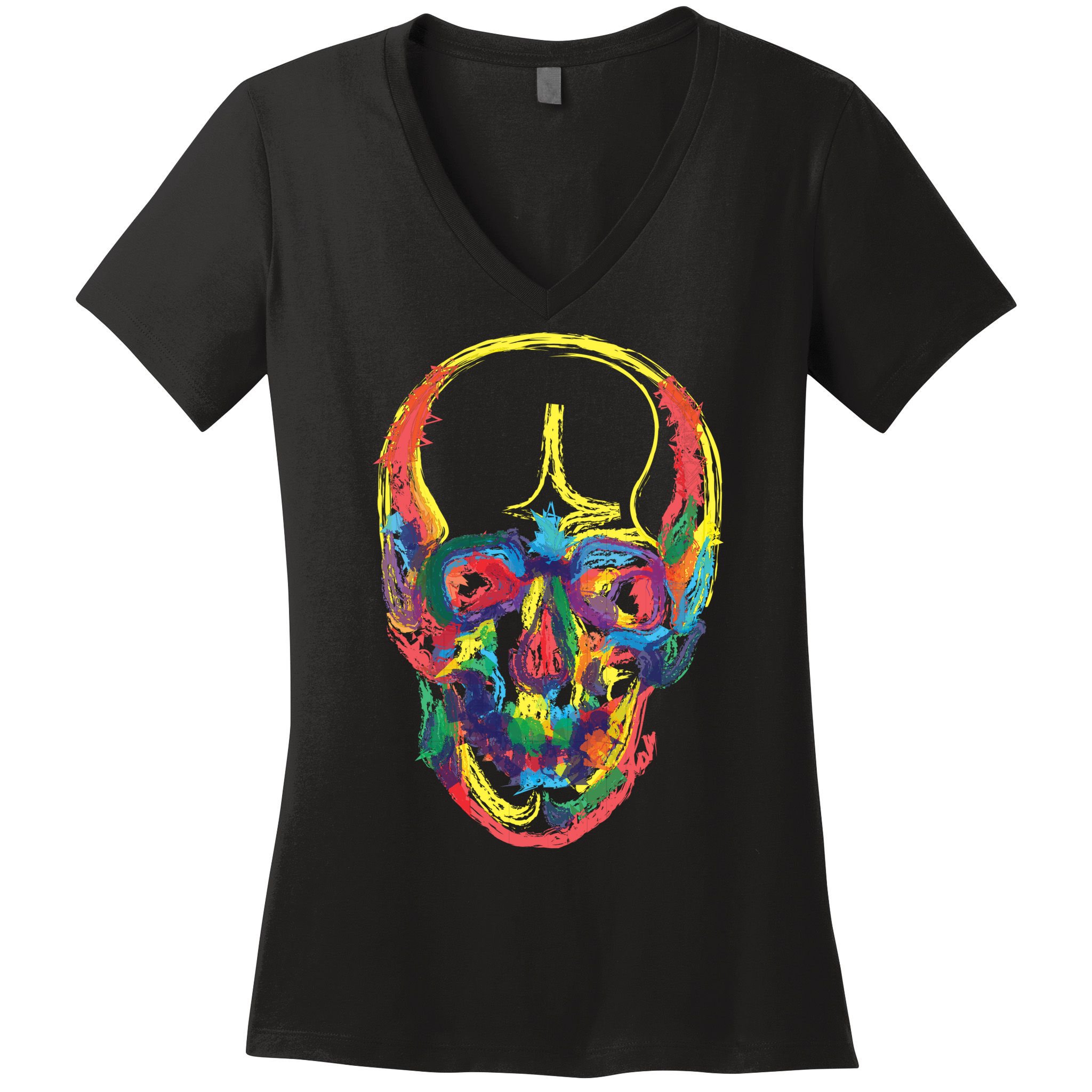 Colorful Human Splatter Skull Women's V-Neck T-Shirt