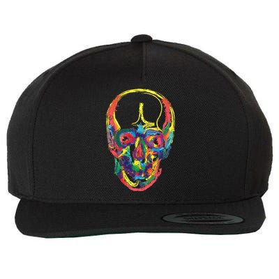 Colorful Human Splatter Skull Wool Snapback Cap