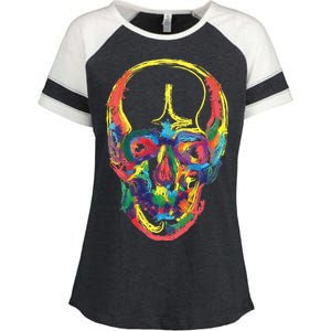 Colorful Human Splatter Skull Enza Ladies Jersey Colorblock Tee