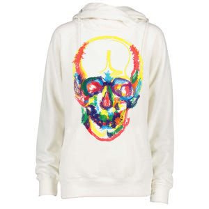 Colorful Human Splatter Skull Womens Funnel Neck Pullover Hood