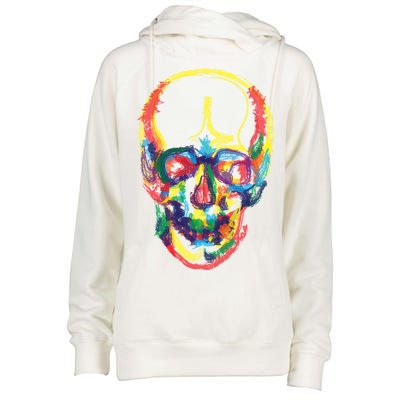 Colorful Human Splatter Skull Womens Funnel Neck Pullover Hood