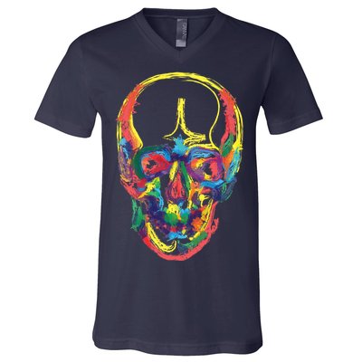 Colorful Human Splatter Skull V-Neck T-Shirt