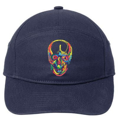 Colorful Human Splatter Skull 7-Panel Snapback Hat