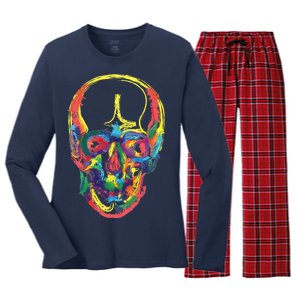 Colorful Human Splatter Skull Women's Long Sleeve Flannel Pajama Set 