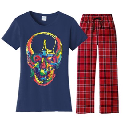 Colorful Human Splatter Skull Women's Flannel Pajama Set