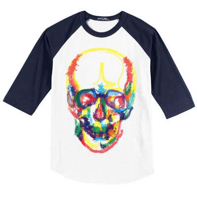 Colorful Human Splatter Skull Baseball Sleeve Shirt