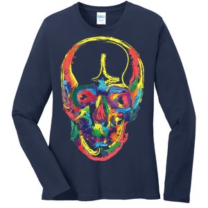 Colorful Human Splatter Skull Ladies Long Sleeve Shirt