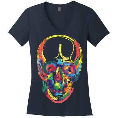 Colorful Human Splatter Skull Women's V-Neck T-Shirt