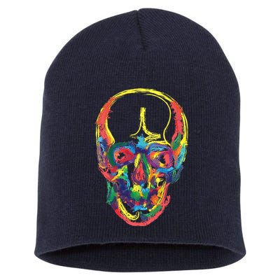 Colorful Human Splatter Skull Short Acrylic Beanie